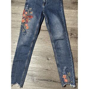 JENNA Womens Embroidered Skinny Jeans Size 4  Floral Denim fits like a size 2
